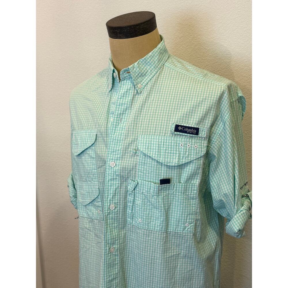 COLUMBIA Super Bonehead Mint checked gingham Long Sleeve PFG  Shirt Top Men M - Picture 2 of 8